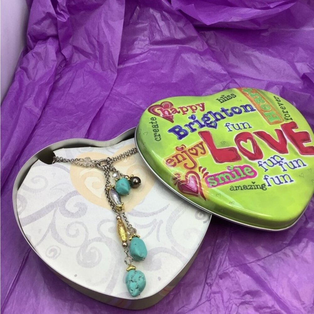 Brighton Turquoise  and Black Pearl Long Necklace with tin